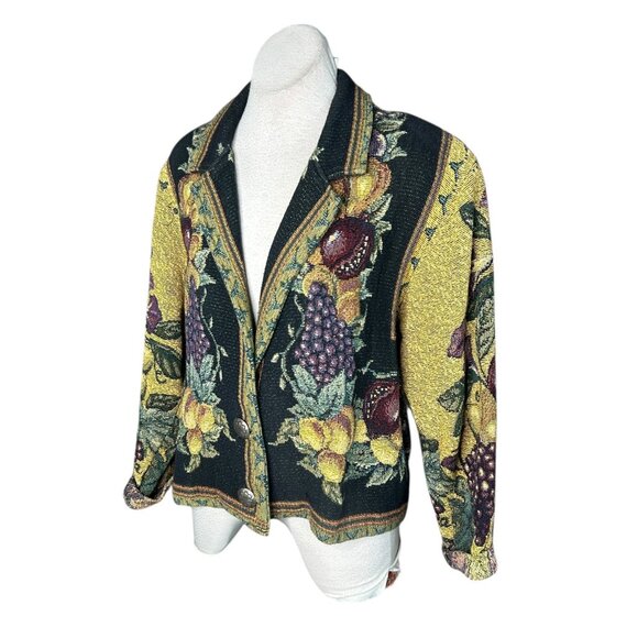 Painted Pony Fruit Harvest Tapestry Jacket 100% Cotton Notch Collar USA Made OS - Picture 3 of 13